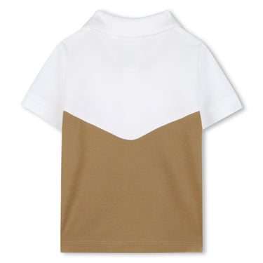 BOSS Playera polo para bebe bicolor blanco y cookie